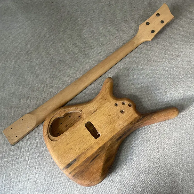 CN378 CB378Solid Wood Active Pickups Electric Guitar Bass Body+ Electric Guitar Bass Neck One Set DIY Bass Kits Paints Crcaks