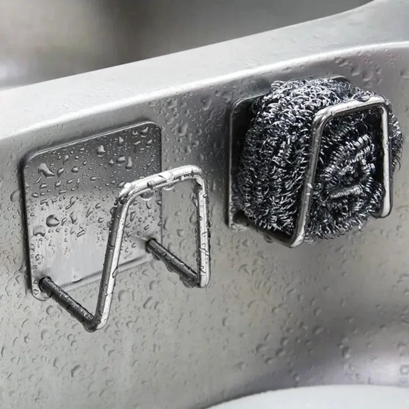 

1PC Kitchen Stainless Steel Sink Sponges Holder Self Adhesive Drain Drying Rack Kitchen Wall Hooks Accessories Storage Organizer