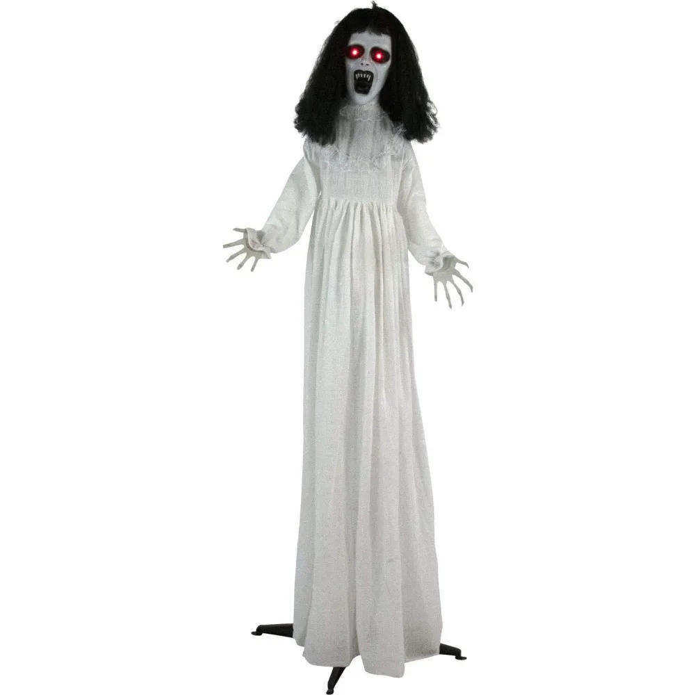 

Lifesize Animatronic Scary Haunted Lady Statue with Touch Activated Lights and Sound, Battery-Operated,Halloween Decoration.