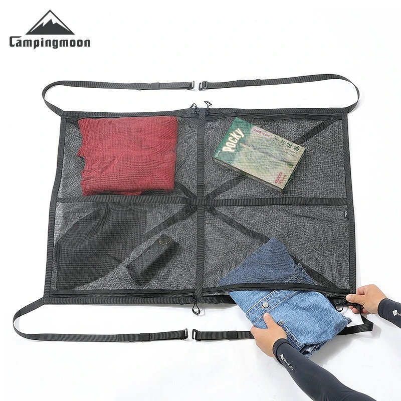 

CAMPINGMOON B-965 In-Car Expandable Four-Compartment Mesh Bag with Zippered Pockets and Hanging Mesh Pockets