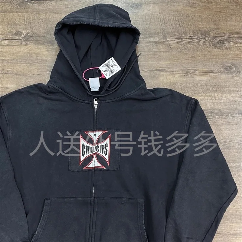 Черные потертые куртки на молнии West Coast Choppers, толстовки для мужчин и женщин, толстовка большого размера из чистого хлопка с буквенным принтом логотипа