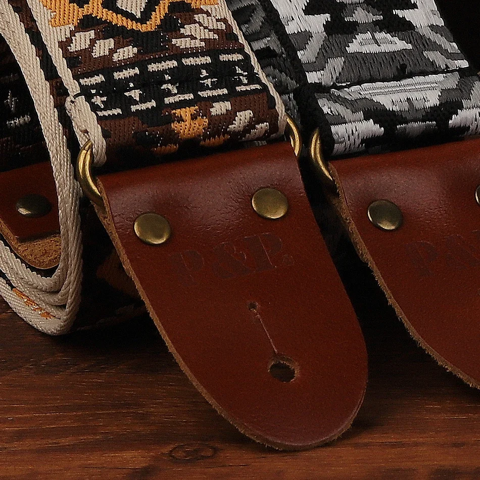 Bohemian Style Guitar Strap Soft Leather End Adjustable Acoustic Electric Bass Strap Guitar Belt