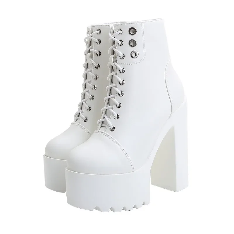 Comemore Cosplay Shoe Lady Zipper Boots Womens Comfy Booties Platform Stage Performance Shoes High Heels White Black Chunky Heel