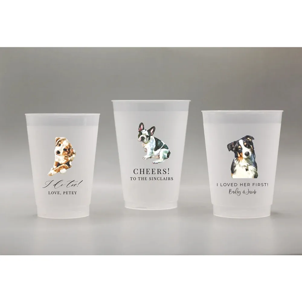 

Full Color Customized Pet Frosted Shatterproof Flex Cups, Personalized Animal Wedding Favor Cups, Wedding Favors