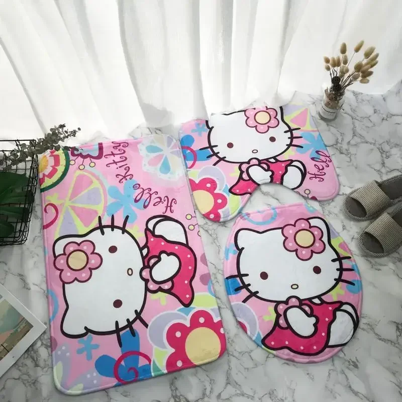 3 pcs/set kawaii anime Hello Kitty melody flannel sponge non-slip floor mat cartoon toilet cover pad bathroom mat antiskid carpe