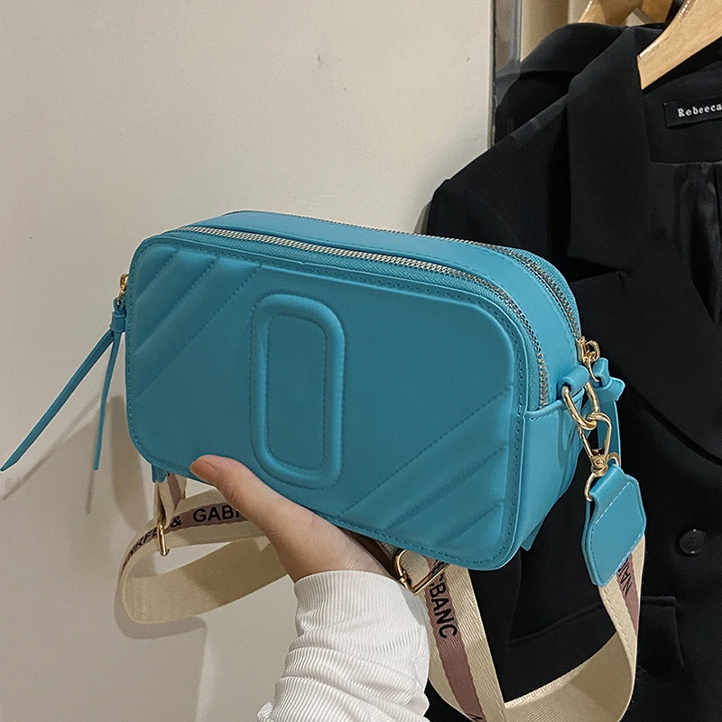 Korean Designer Camera Crossbody Bags Women Trend 2024 Solid Color PU Leather Square Shoulder Bags Female Wide Strap Purse