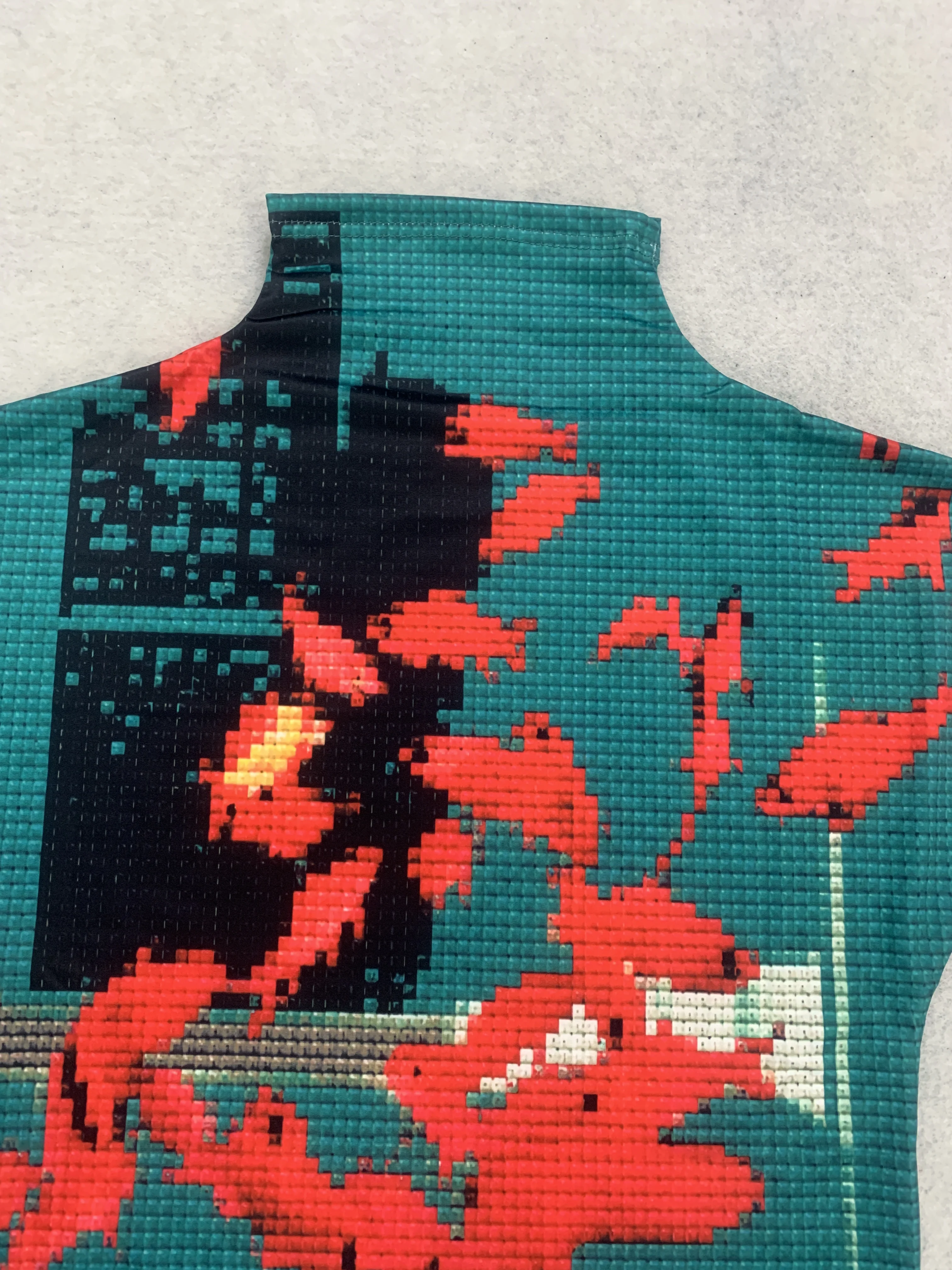 Retro INS Sommer Damen Hochgeschlossenes Neues Sommer-Waffel-Print-Top Orientalisches Koi Kurzarm-T-Shirt – Detail 7