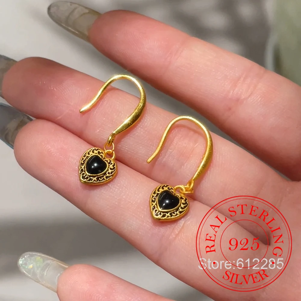 

Ювелирные изделия из стерлингового серебра 925 пробы, позолоченные 24-каратным золотом, винтажные серьги-подвески в форме сердца для женщин, ювелирные изделия для свадебной вечеринки, подарок подруге