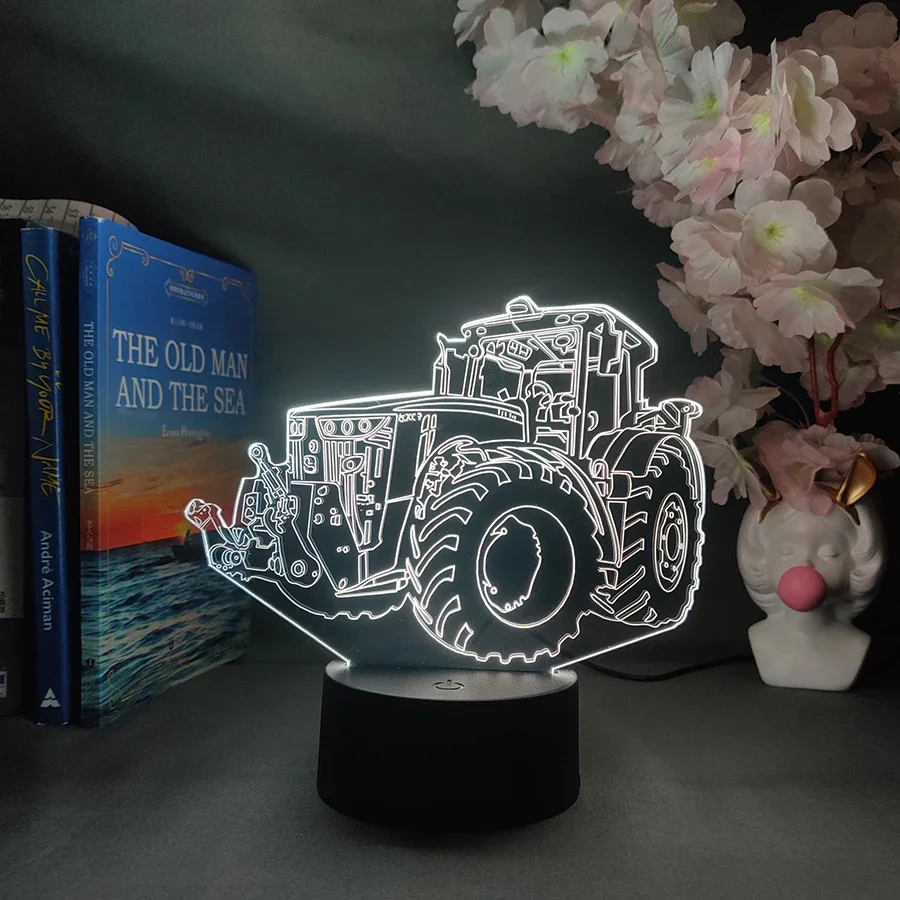 Tractor Toy Car Model 3D Night Lamp Trailer and Accessories Simulation Children's Farmer Car Gift Xmas Holographic Desktop Light