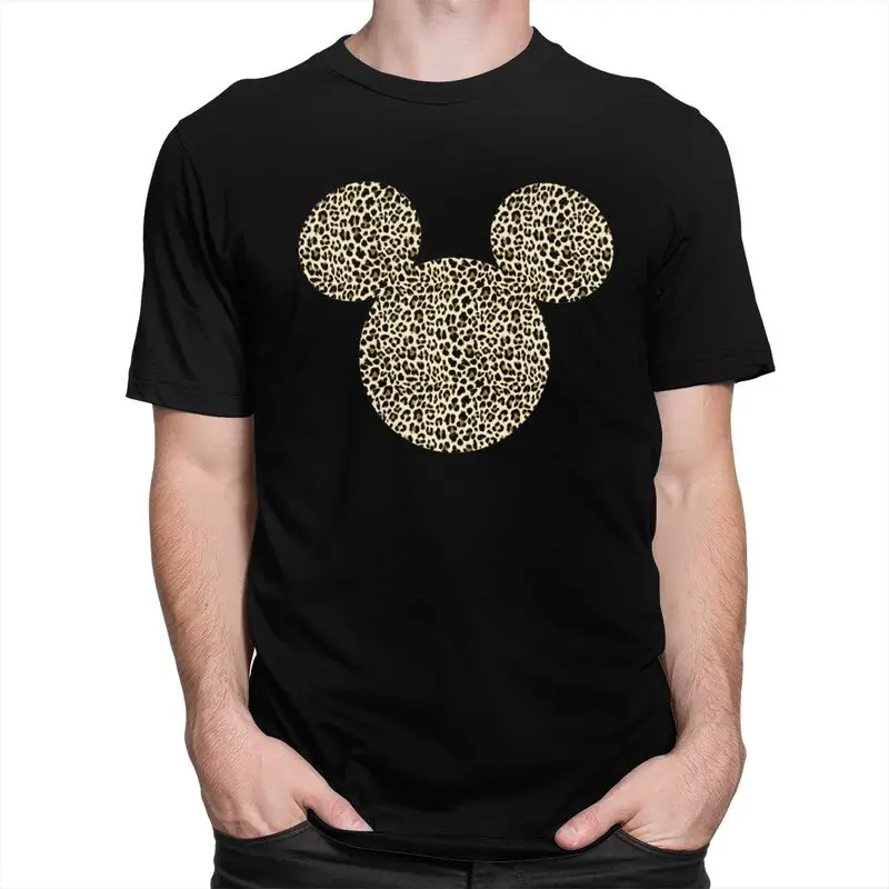 Custom Mickey Mouse Leopard Print Fill T Shirts for Men 100% Cotton Tee Tops Tshirts Casual T-shirt Clothing image 2