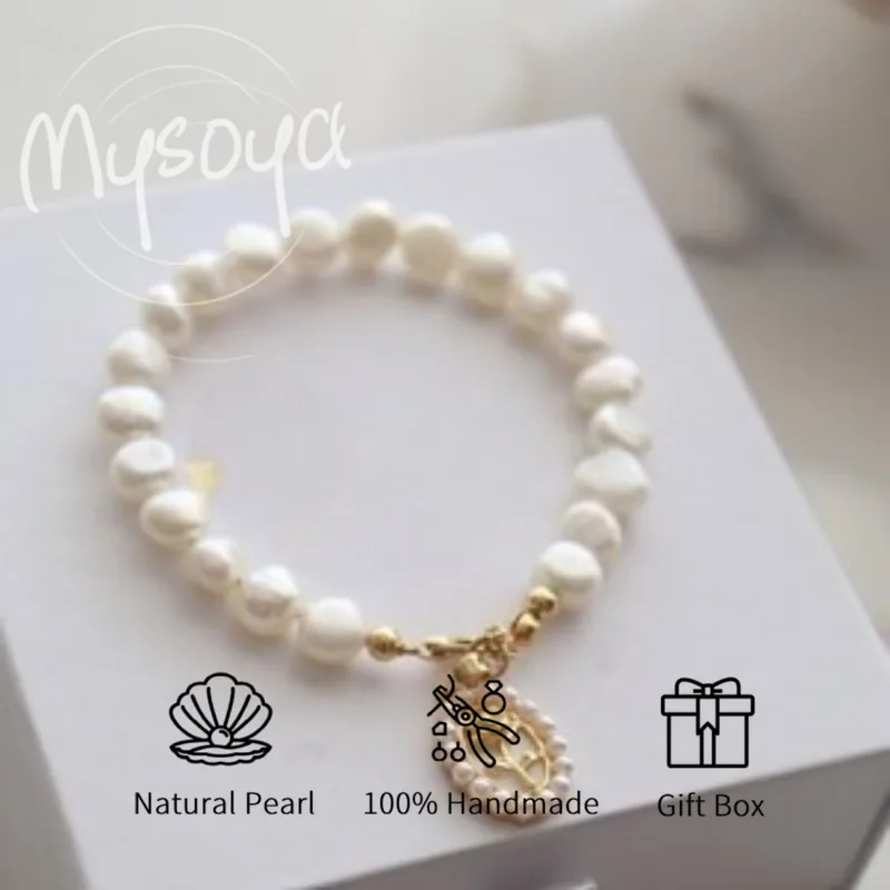 

MYSOYA белый барокко пресноводный жемчуг роза кулон браслет 8-9 мм с подарочной коробкой для него/ей день рождения/свадьба/рождественский подарок