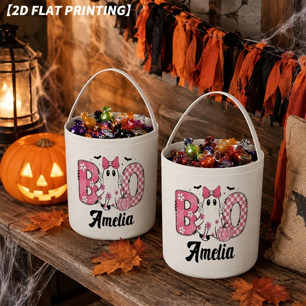 Personalized Personalized Halloween Candy Bucket,Custom Name Trick or Treat Pail, Linen-like Pink Ghost Boo Candy Basket for Halloween Party - Aliexpress Deal