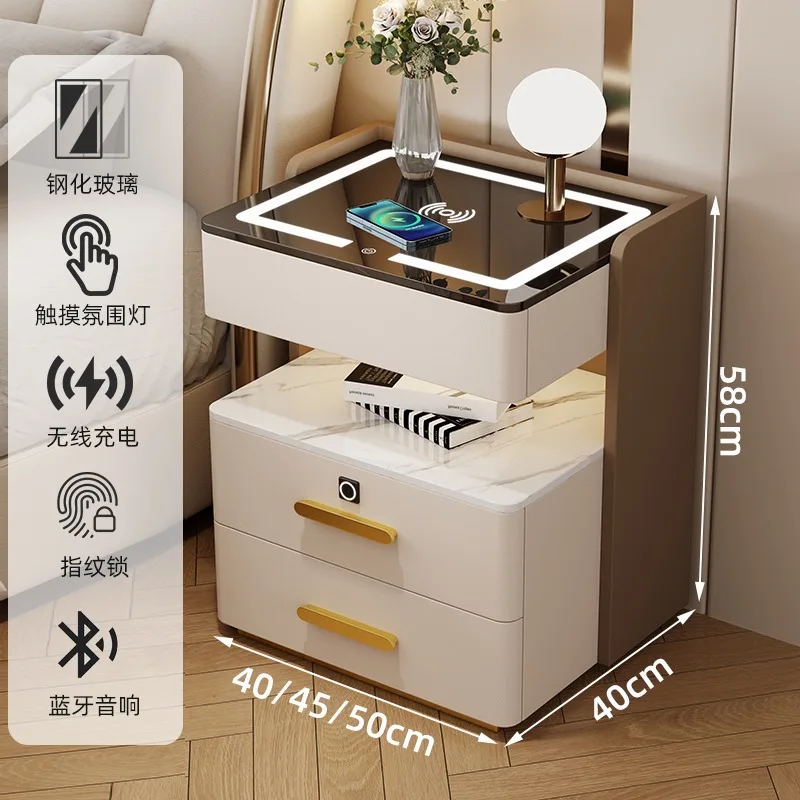 منضدة حديثة فاخرة وبسيطة من الخشب الصلب، طاولة بجانب السرير، متعددة الوظائف، شحن، تخزين، تركيب مجاني لغرفة النوم #6