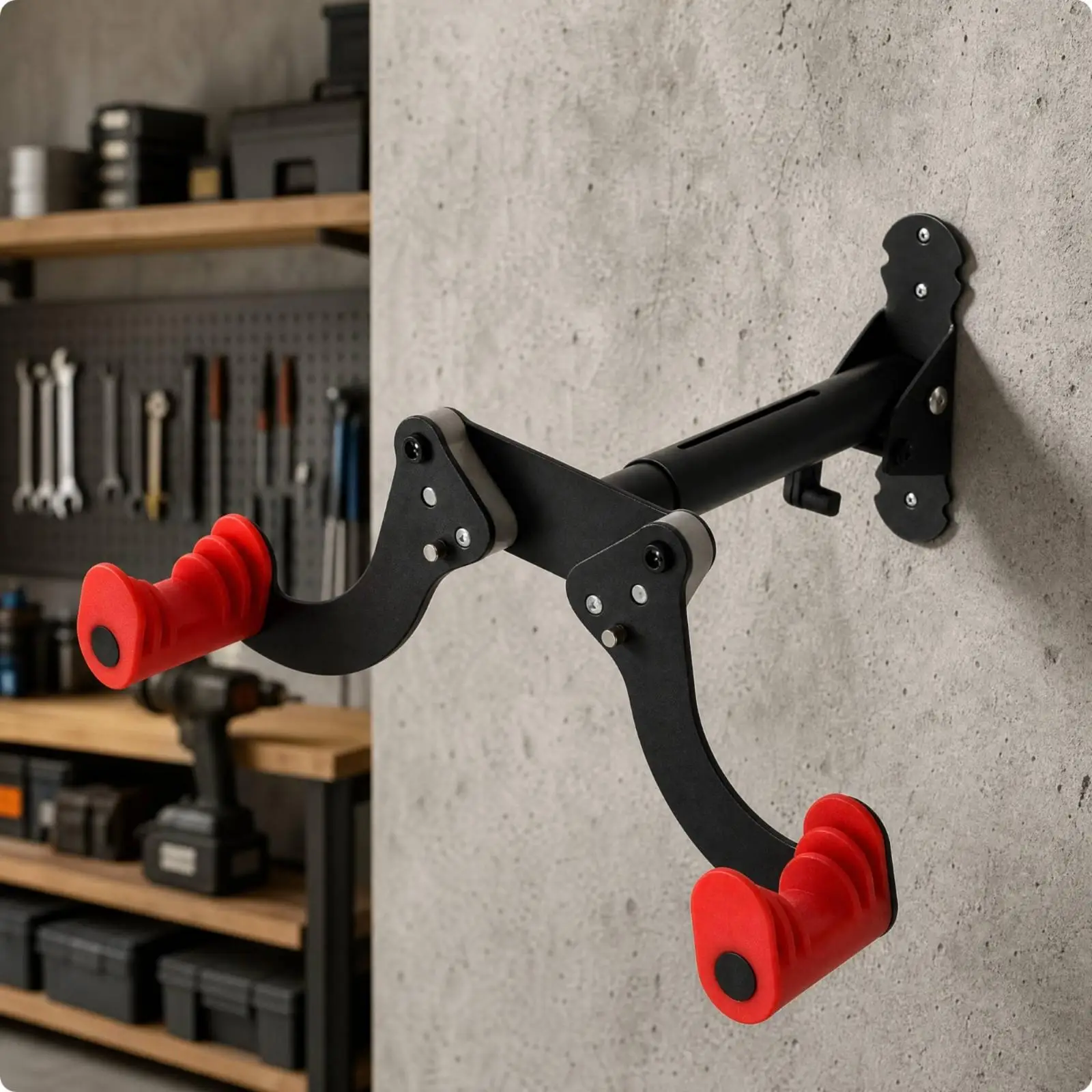 Black Wall Mounted Cycle Rack with Cushion Sleeves for Home Workshop Bicycle Display