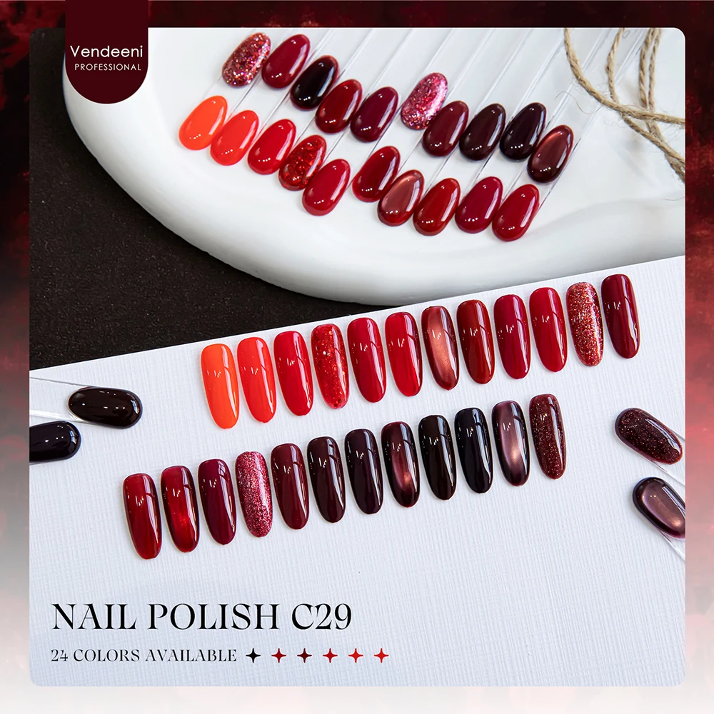 Vendeeni 24 Farben Rotes Gel-Nagellack-Set UV LED Reine Farbe Glitzer Pailletten Gel Magnetisches Katzenaugen-Gel mit Display – Detail 6