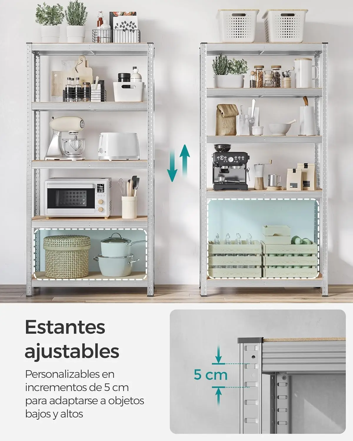 2 つの Estanterías Almacenaje de 5 Niveles、Estantería Metálica、モジュラー、Garaje、Almacén、Trastero、Cocina、Carga の組み合わせ