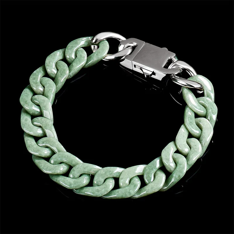 

2025 Fashion Green Myanmar Jadeite Chain Bracelet Charm Amulet Natural Burmese Jade Carved Gemstone Talismans With a certificate