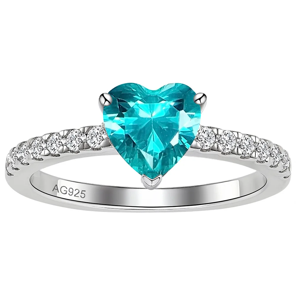925 Sterling Silver Heart Shape Gemstone Ring Side Moissanite Thin Band Rings for Women Romantic Engagement Fine Jewelry Gift 