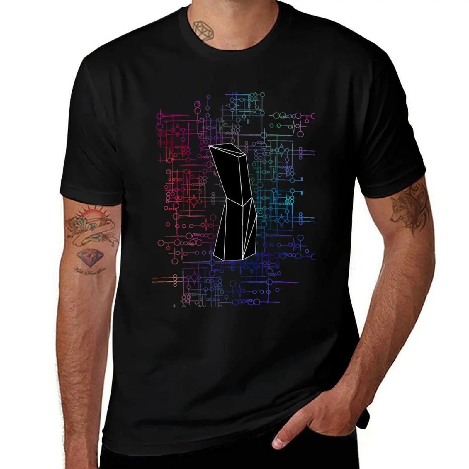 The Obelisk / The Diviner (Black and Multi-Coloured on Black) T-Shirt t shirts for man graphic vintage T-Shirt