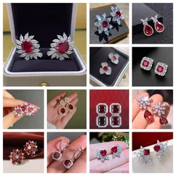 2026 Gorgeous Red CZ Women's Cubic Zirconia Earrings, Bright and Elegant   Engagement Wedding Party Jewelry