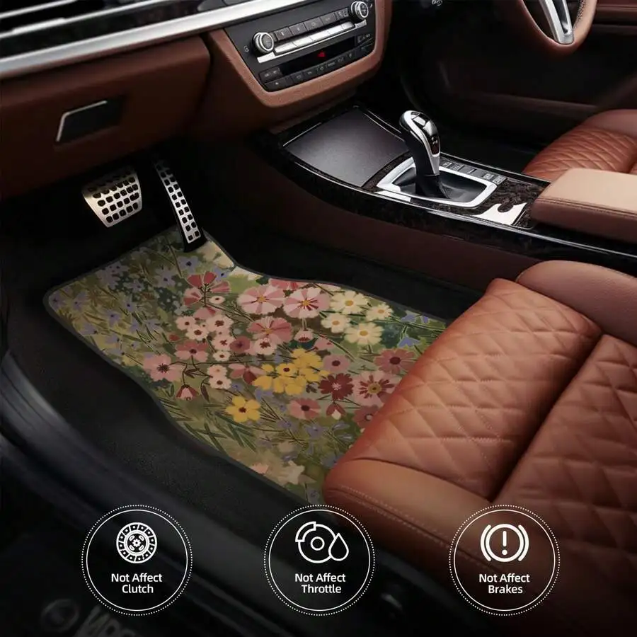 

Floral Boho Green Car Floor Mats 4 Piece Set Universal Fit For Sedan Truck Auto Accessories