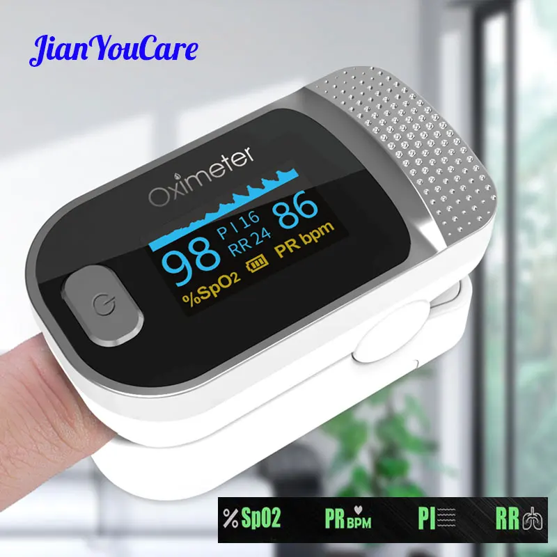 Finger Pulse Fingertip Oled Oximeter SPO2 PR PI RR Blood Oxygen With Respiratory Rate Oximetro De Pulsioximetro Dedo with case