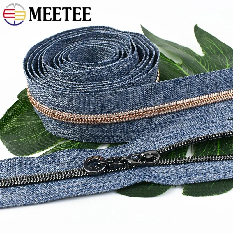 Meetee 1/2/3/5M 5# Nylon Zipper+Zippers Slider Jacket Pocket Zips Tapes By The Meter Clothes Puller Decorative Sewing Accessory