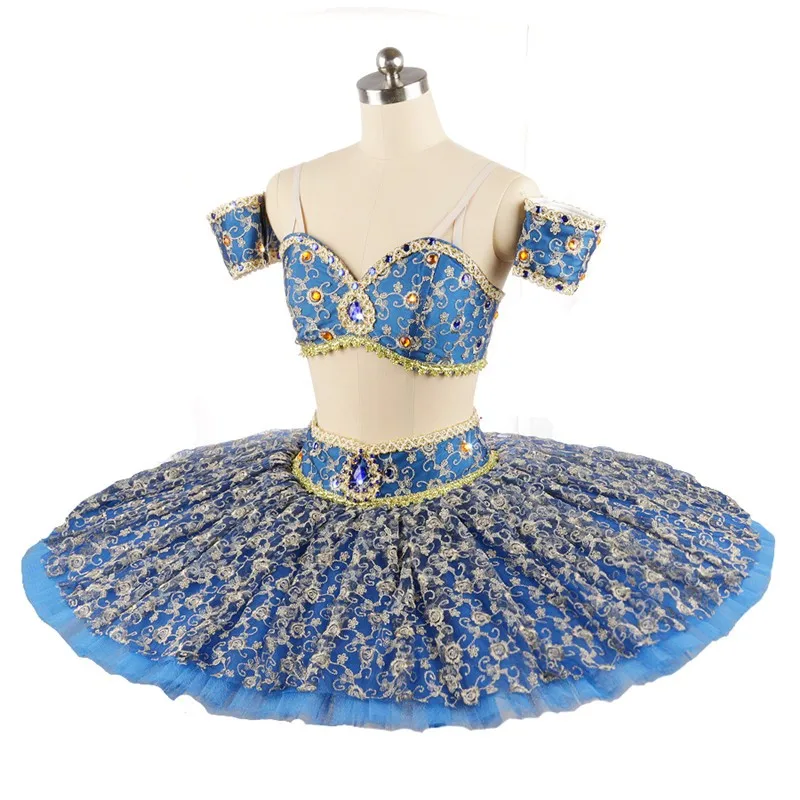 New Coming Professional Girls Adult Performance Wear Blue Ballet Crochet Tutu Top With Skirt