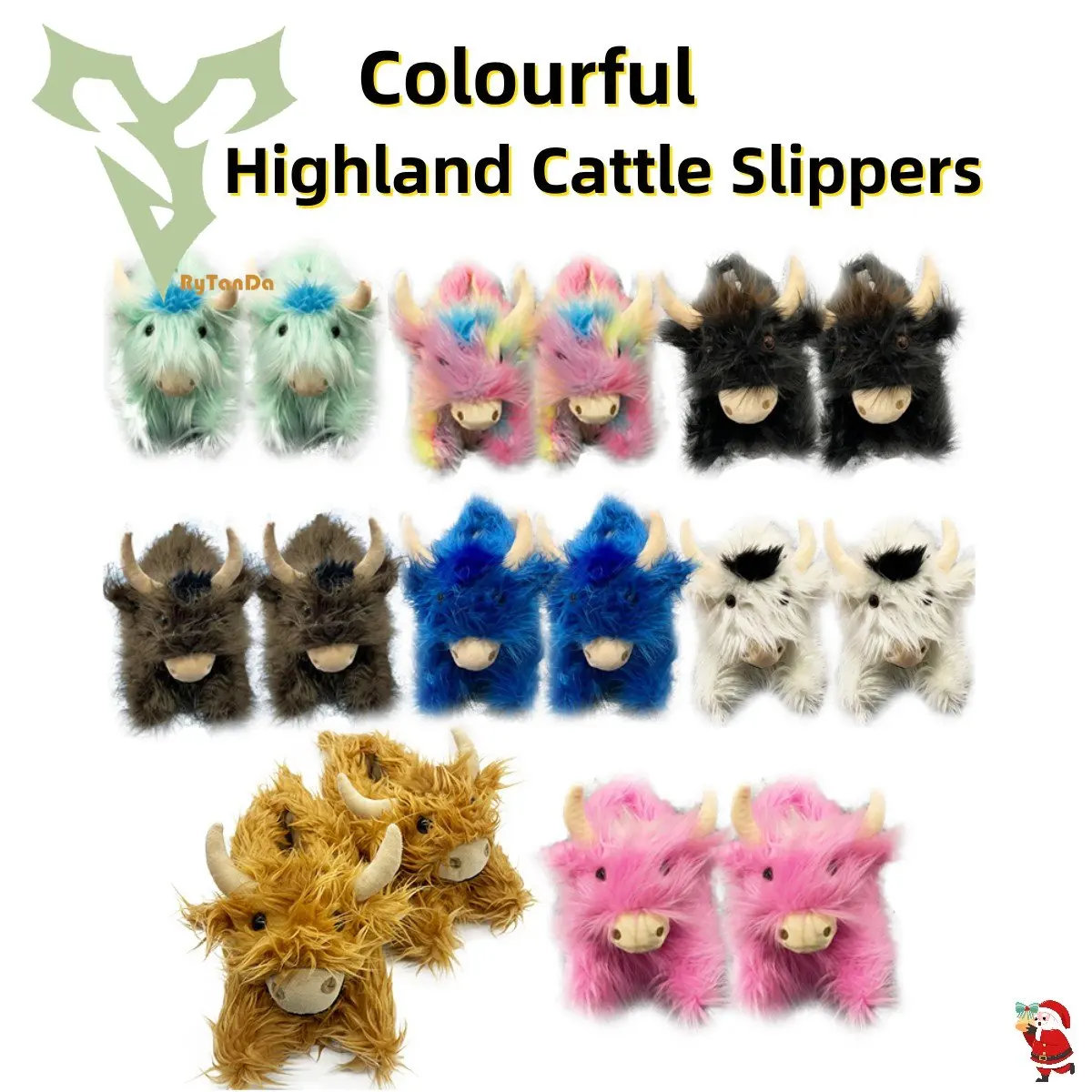 Colourful Highland Cattle Slippers Plush Scottish Cow Slippers Winter Warm Home Slipper Kawaii Animal Shoes Kids Adult Gift