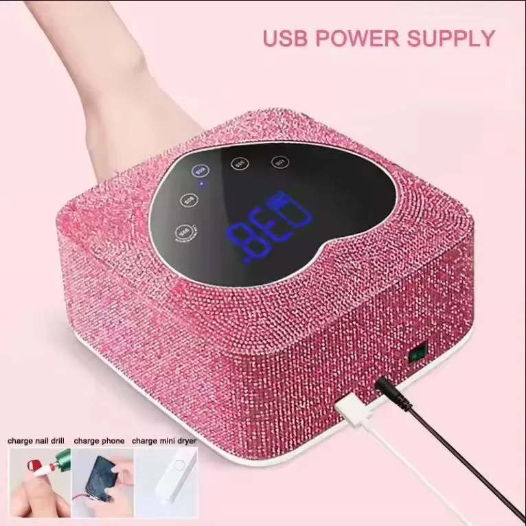 Diamond-encrusted 72W High-power Cordless Nail Light Quick-drying Nail Baking Gel Light Therapy 3-Speed Timing UV Nail Machine