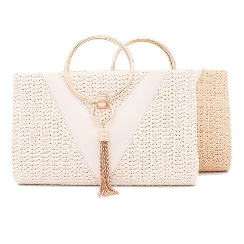 

Womens Evening Bags 2022 Handbags with Metal Handle Tassel Clutch Chain Shoulder Purses Design for Lady Wedding Party