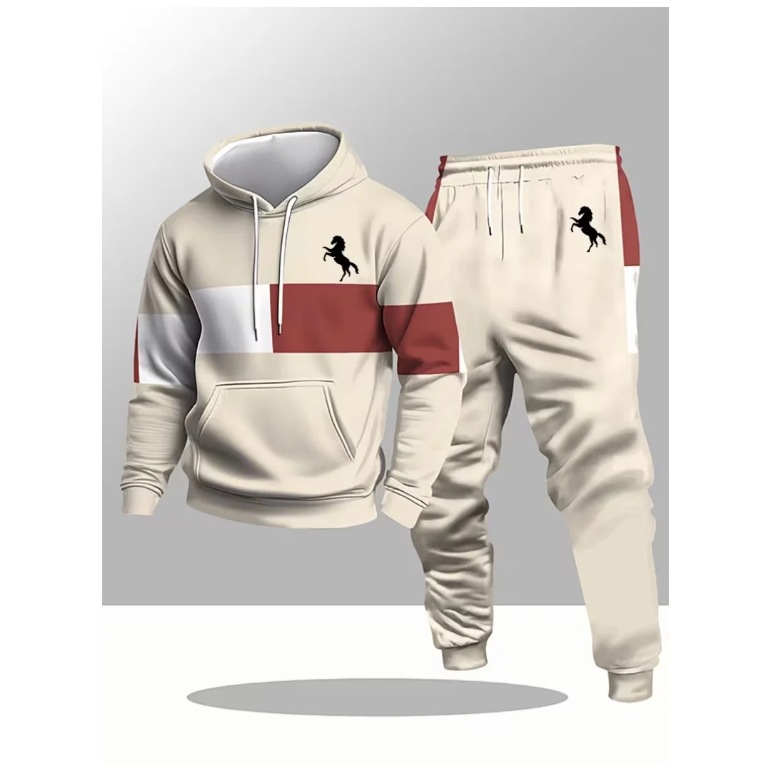 

Men's Hoodies Fashion Color Block Print Sweatshirts For Menl Simple Style Oversized Pullover Sets Clothing Sweatshirt pants set