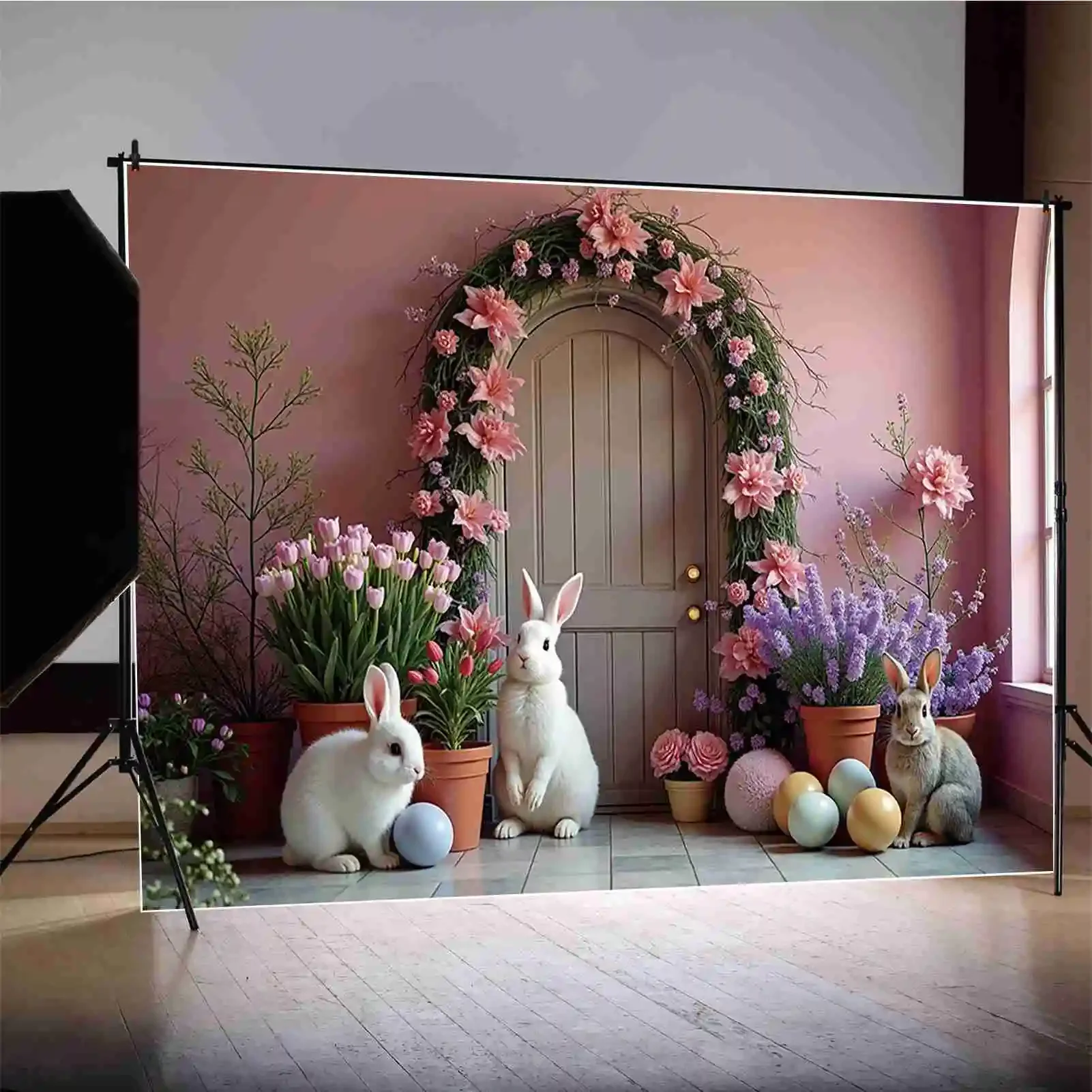 MOON.QG 부활절 장식 배경 사진 계란 집 꽃 토끼 포토콜 배경 아기 사진 스튜디오 포토부스 소품