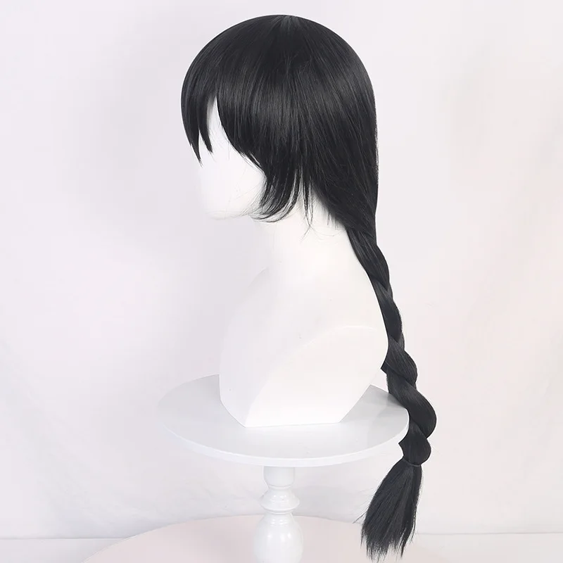 Syntetyczna Długa Pleciona Czarno-Niebieska Peruka Cosplay z Grubymi Skręcankami, Kostium na Imprezę, Włókno Odporne na Ciepło