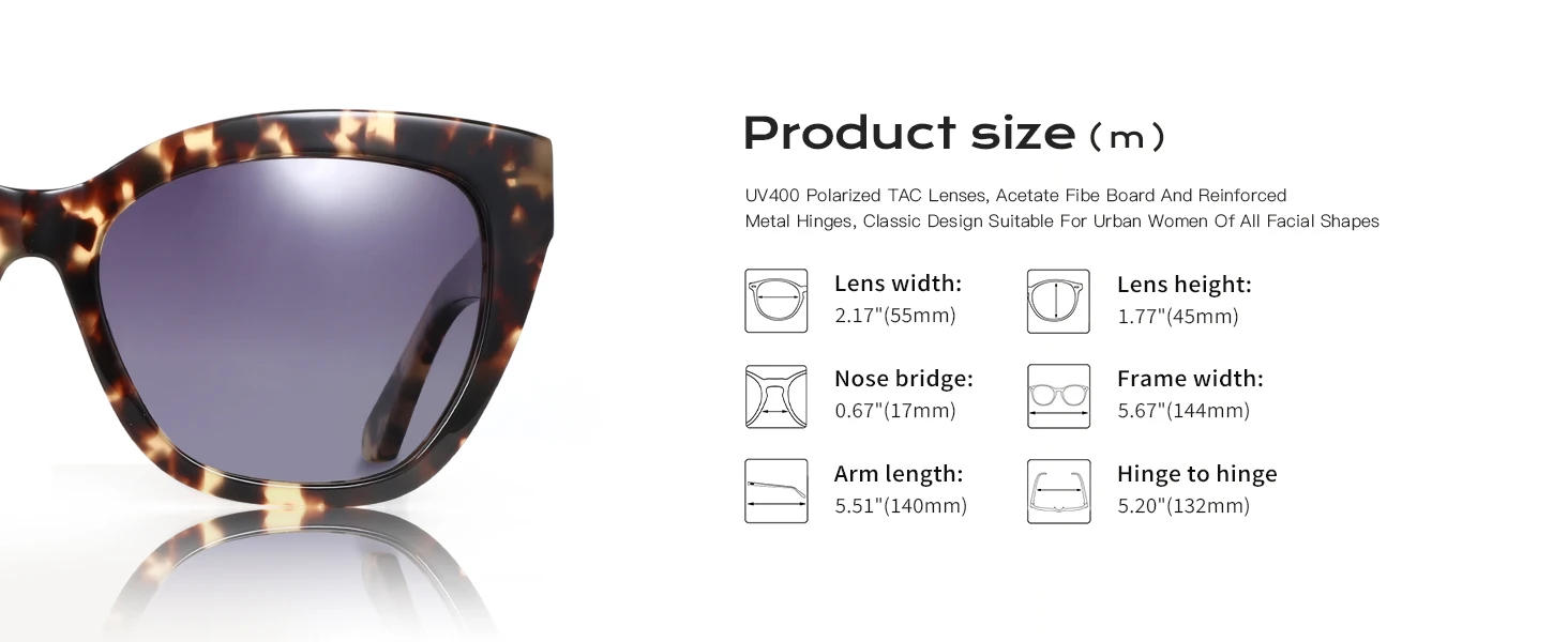 ZENOTTIC Modedruck, quadratisch, polarisiert, Sonnenbrille, Acetat-Schmetterlings-Sonnenbrille für Damen, zum Fahren, UV400-Schutz – Detail 8