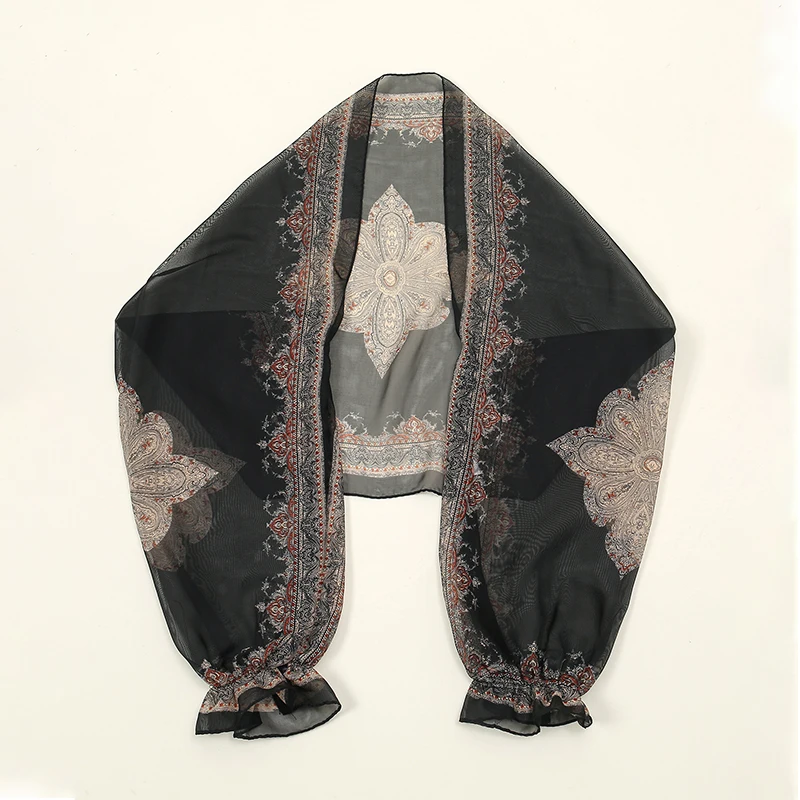 New Style Summer Printed Oversleeve For Women Transparent Shawl Wraps Elegant Chiffon Arm Cover Ladies Sunscreen Sleeve