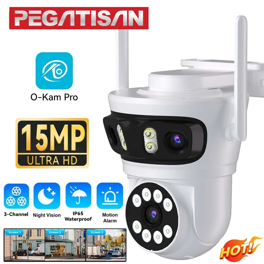 PEGATISAN 15MP WiFi Outdoor Camera Auto Tracking Multi-Screens 5X Digital Zoom PTZ Security CCTV Surveillance O-Kam pro