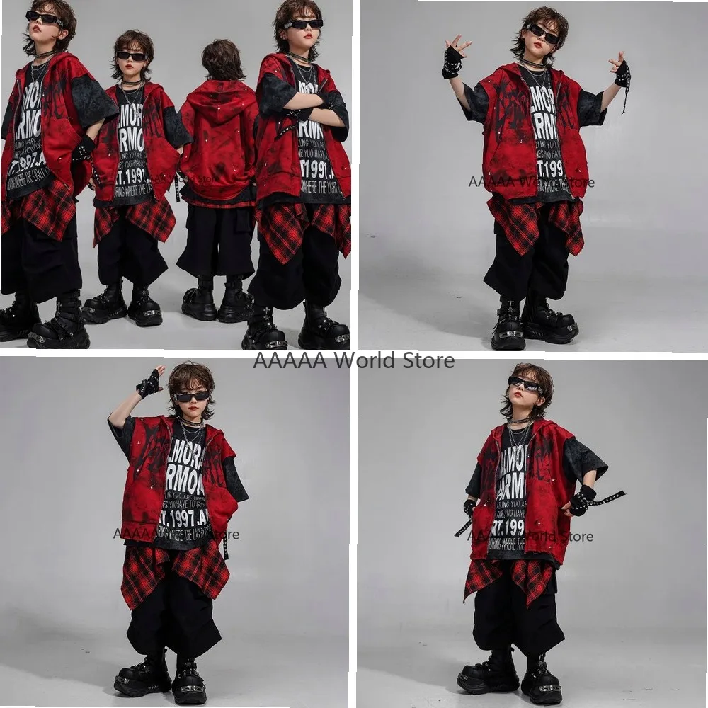 

Cosplay Hoodie Vest and Cargo Shorts Set Kpop Hip Hop Dance Costume for Kids Boys Girls Casual T Shirt