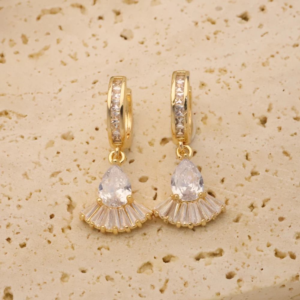 

1 Pair Simple Geometry Shapes Zirconia Dangle Earrings for Women Golden Earring Jewelry Wedding Party Accessories