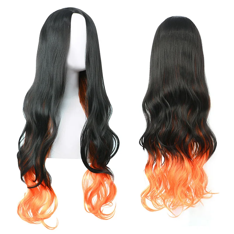 Female Synthetic Hair Party Orange Wigs Cheap Anime Christmas Cosplay Wig Wavy Long Black Halloween Harajuku Wigs Costume