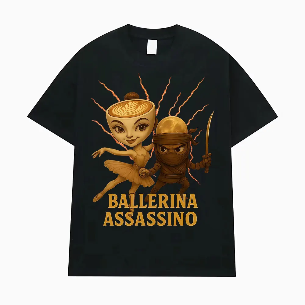 2025-26 Hot-selling New Cappuccina Ballerina Funnu Italy BrainrotMeme T-shirt Men's Fashion Trend Cotton Short Sleeves