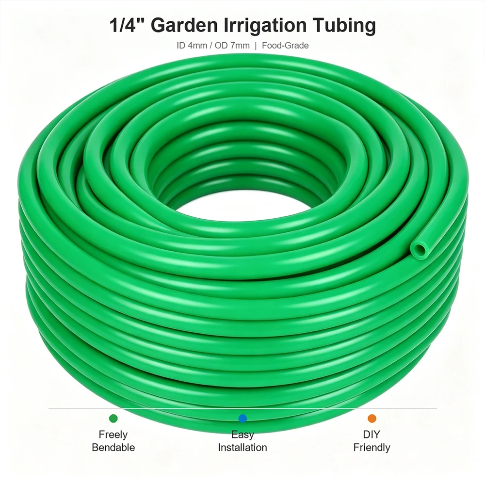 1/4 Inch Micro Drip Irrigation Tubing Flexible Watering Hose 4/7mm UV Resistant for Garden Raised Bed Potted Plants