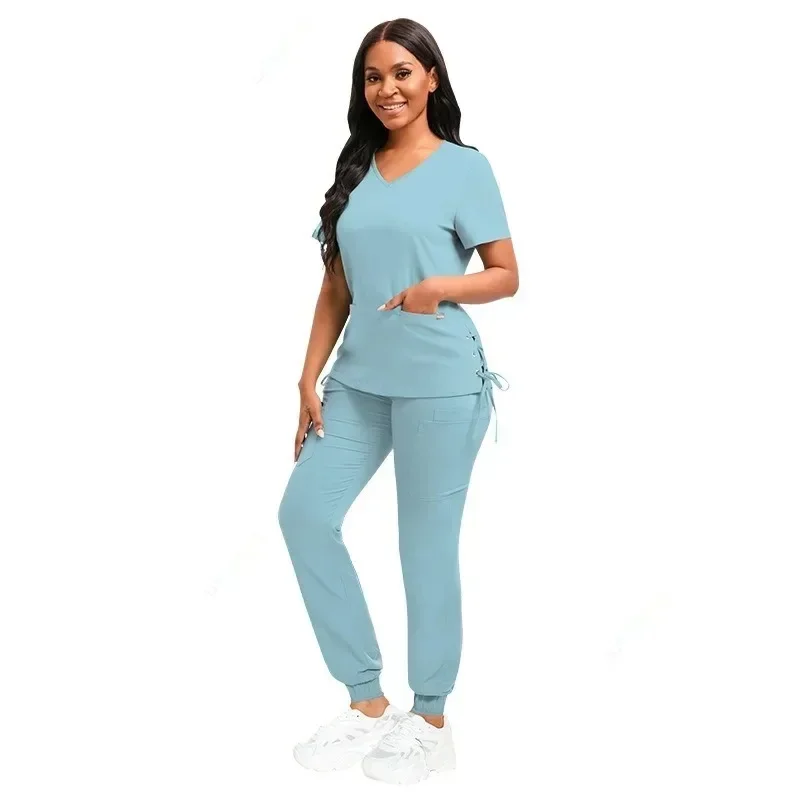 Elastic Scrub Suit para uniformes médicos, uniforme hospitalar, Clinic Operating Room Workwear, Plus Size Scrubs Set, Jogger Top e Calças, S-XXL