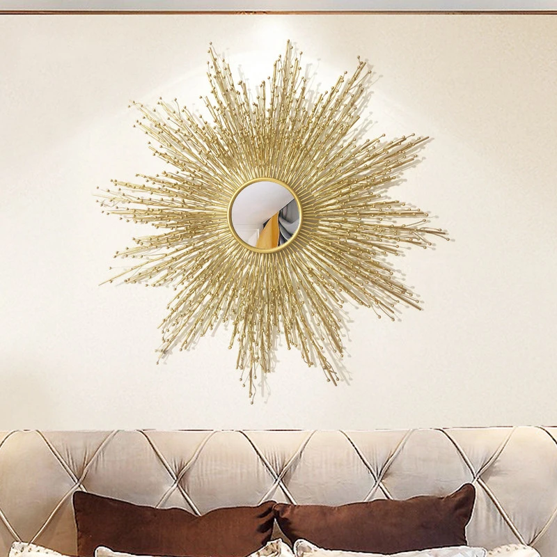 Espelhos Decorativos Modernos em Ferro Forjado, Artesanato em Forma de Sol, Decoração para Hotel e Casa, Adesivos de Parede para Sala de Estar