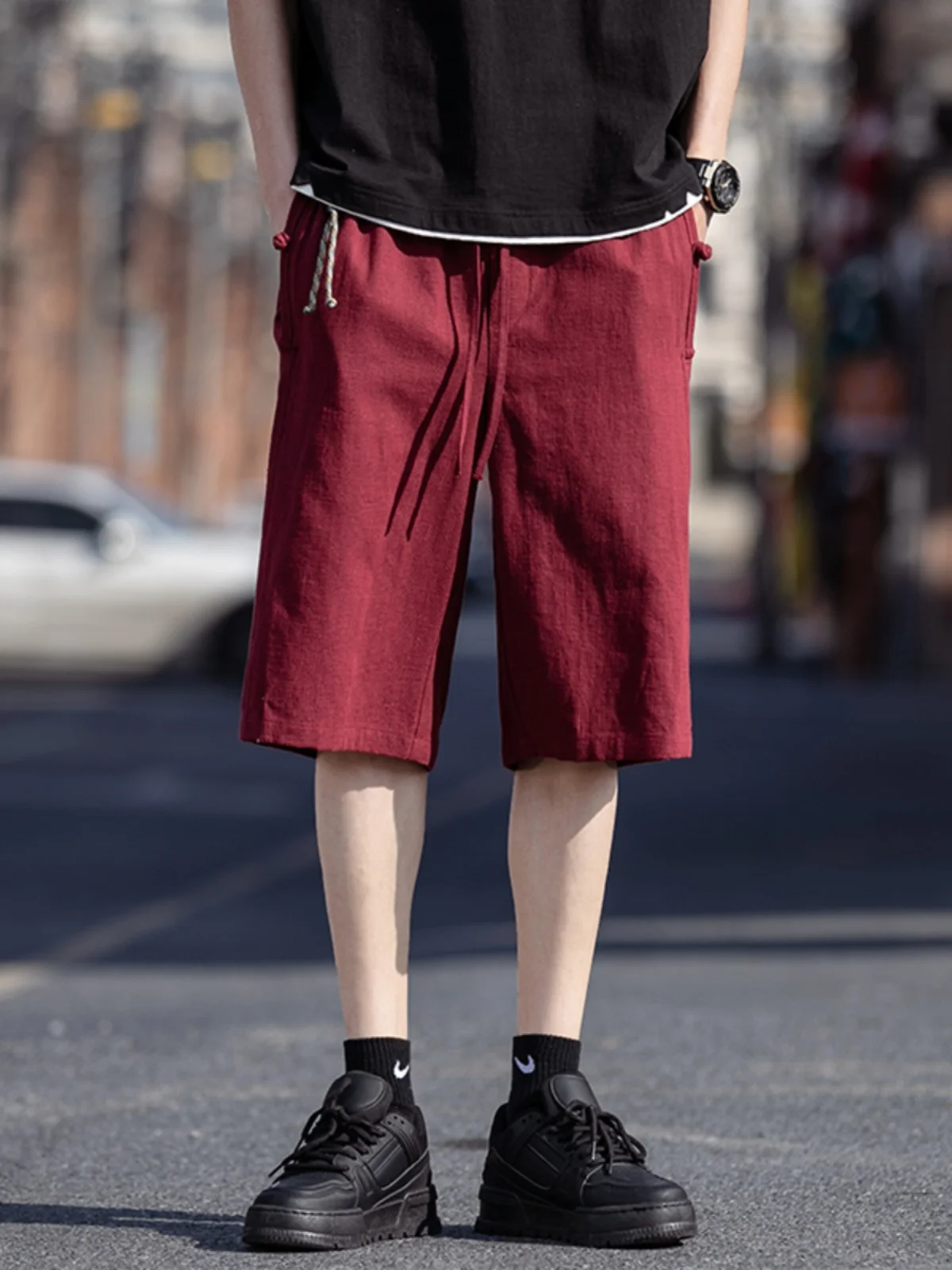 

Новые китайские свободные льняные мужские летние шорты, повседневные прямые тонкие хлопково-льняные брюки, дышащие, удобные, молодежные