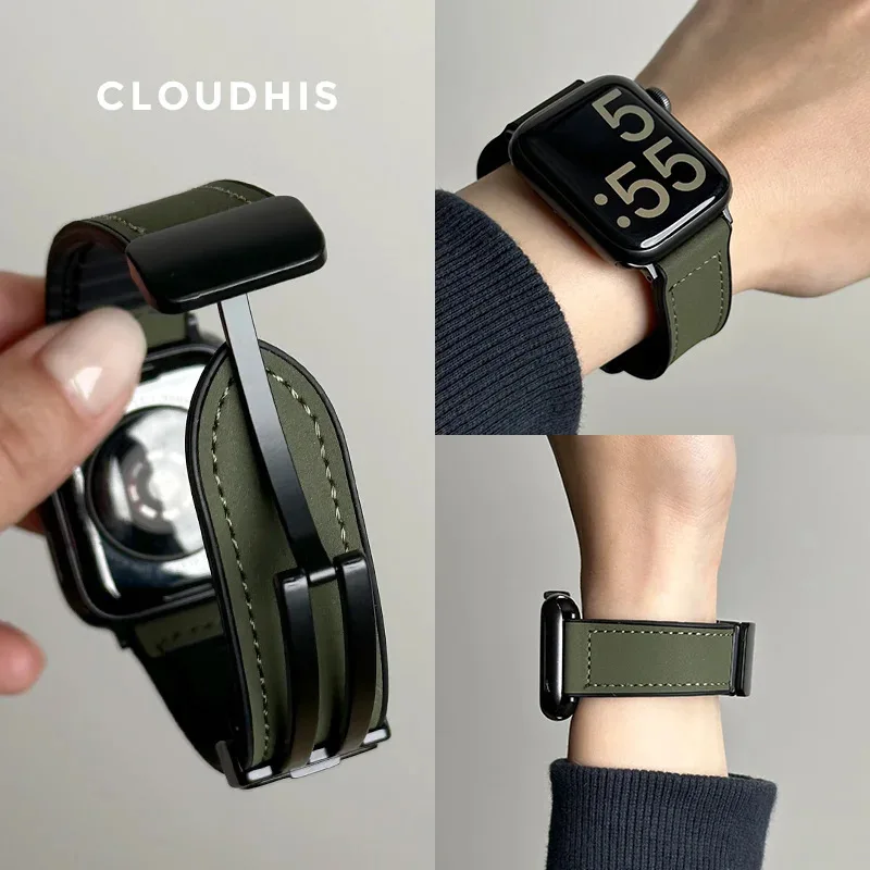 Silikon-Lederarmband für Apple Watch 49mm 46mm 42mm 41 45mm 40mm 44mm Magnetisches Band IWatch Ultra 4 3 2 Series 12 11 10 9 SE 3 – Detail 4