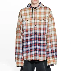 NIGO Camisa listrada xadrez para homens, jaqueta de algodão xadrez, manga longa, peito único, moda gradiente, Ngvp # nigo6714