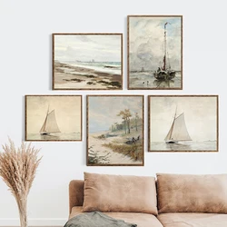 Vintage Seascape Watercolor Painting On Canvas Poster Coastal Art Prints Gallery Wall Art Pictures for Living Room Home Decor
