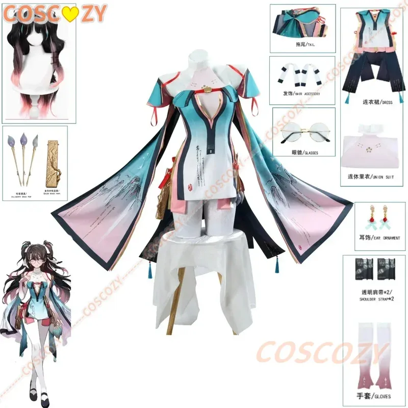 

Wuthering waves Zhenzhi cosplay costume dress Zhenzhi wig long hair 80cm women Girl Halloween Christmas roleplay unform set