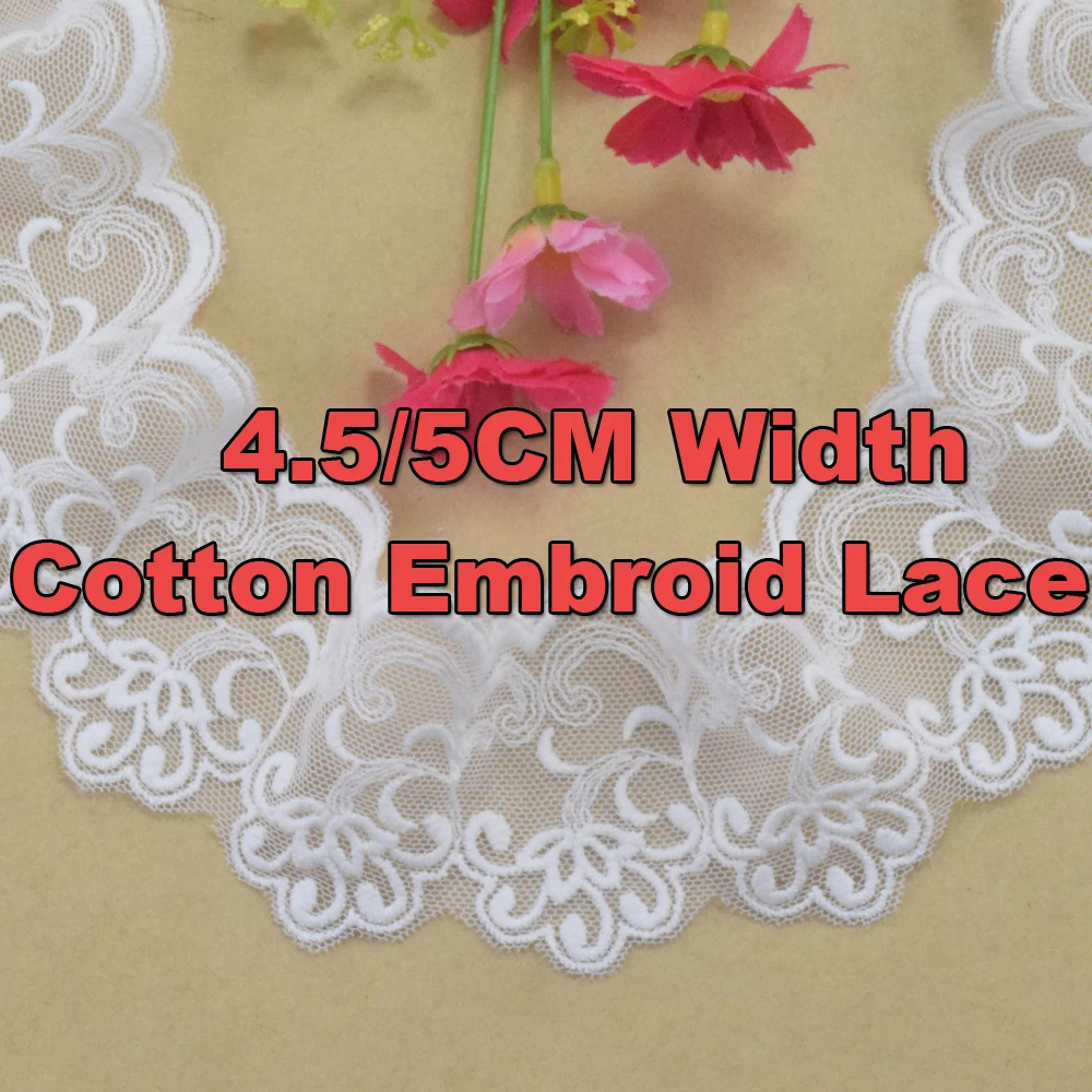 5cm Width White Cotton Embroidedery Lace Ribbon Guipure Trim DIY Wedding Accessories Dolls Sewing Dress Lace applique#2884